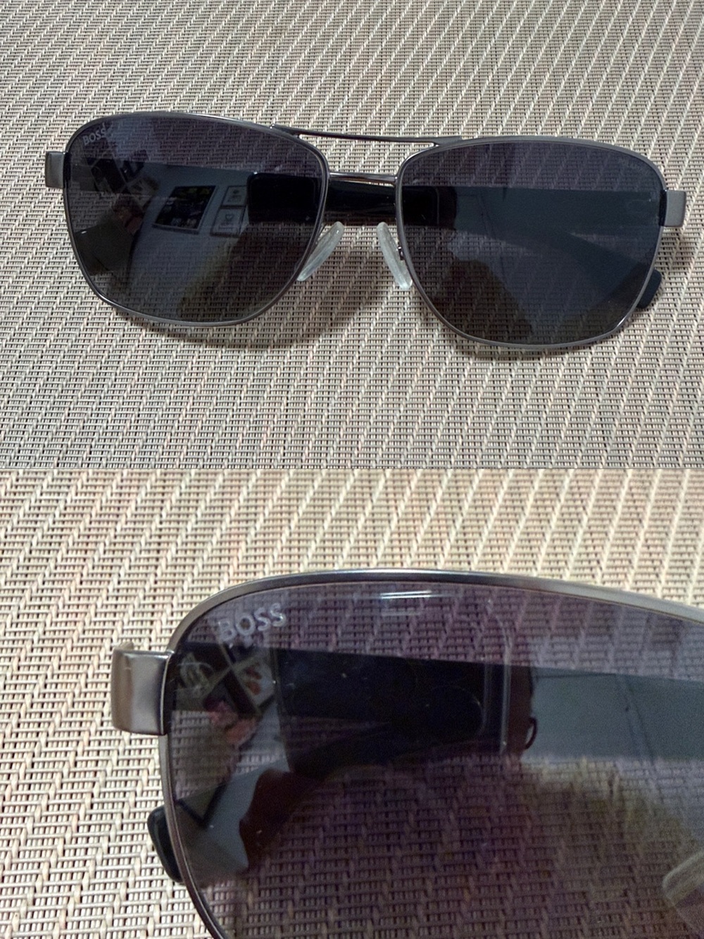 BOSS polarized Black Metal Double-Bridge Sunglasses with Dark Lenses
